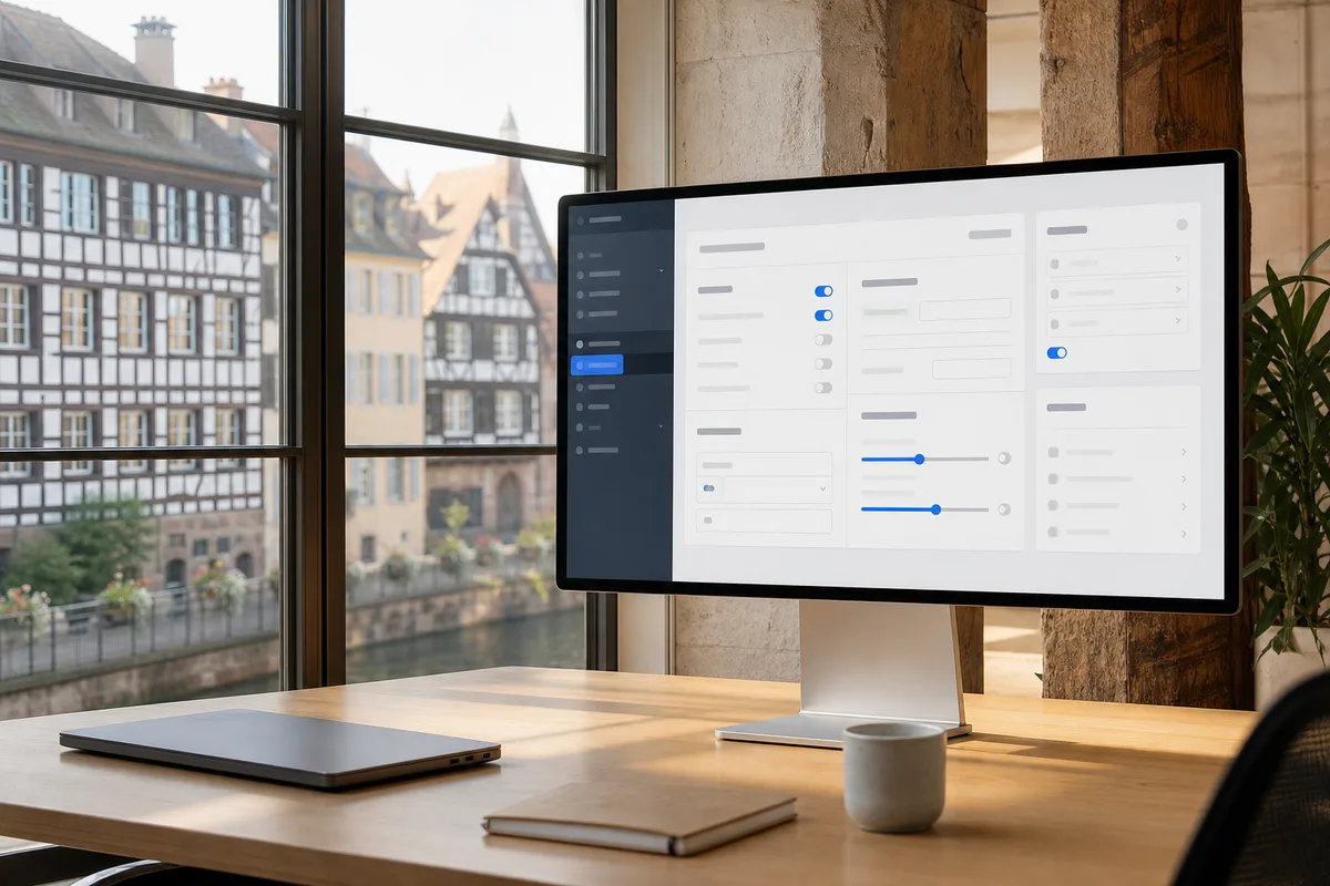 Interface de configuration d’une application affichée sur un grand écran