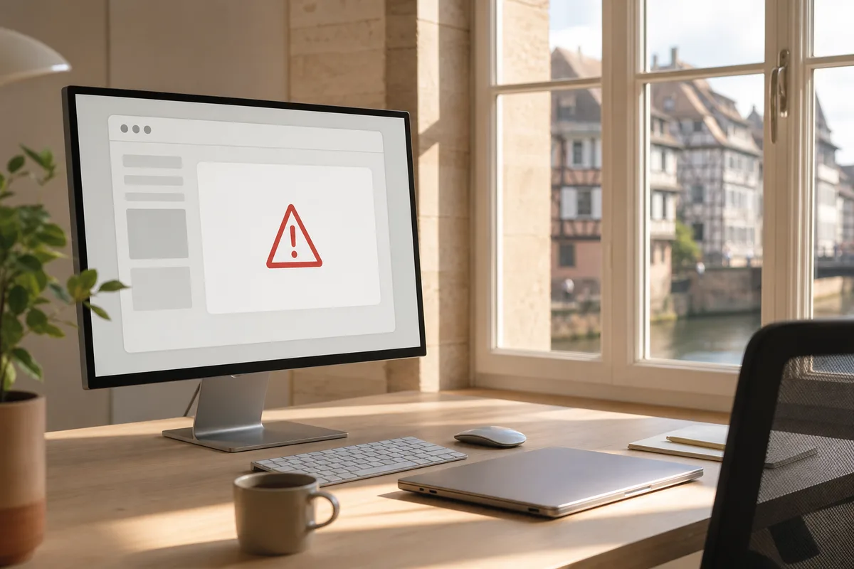Notification d&rsquo;erreur affichée sur un écran d&rsquo;ordinateur dans un bureau