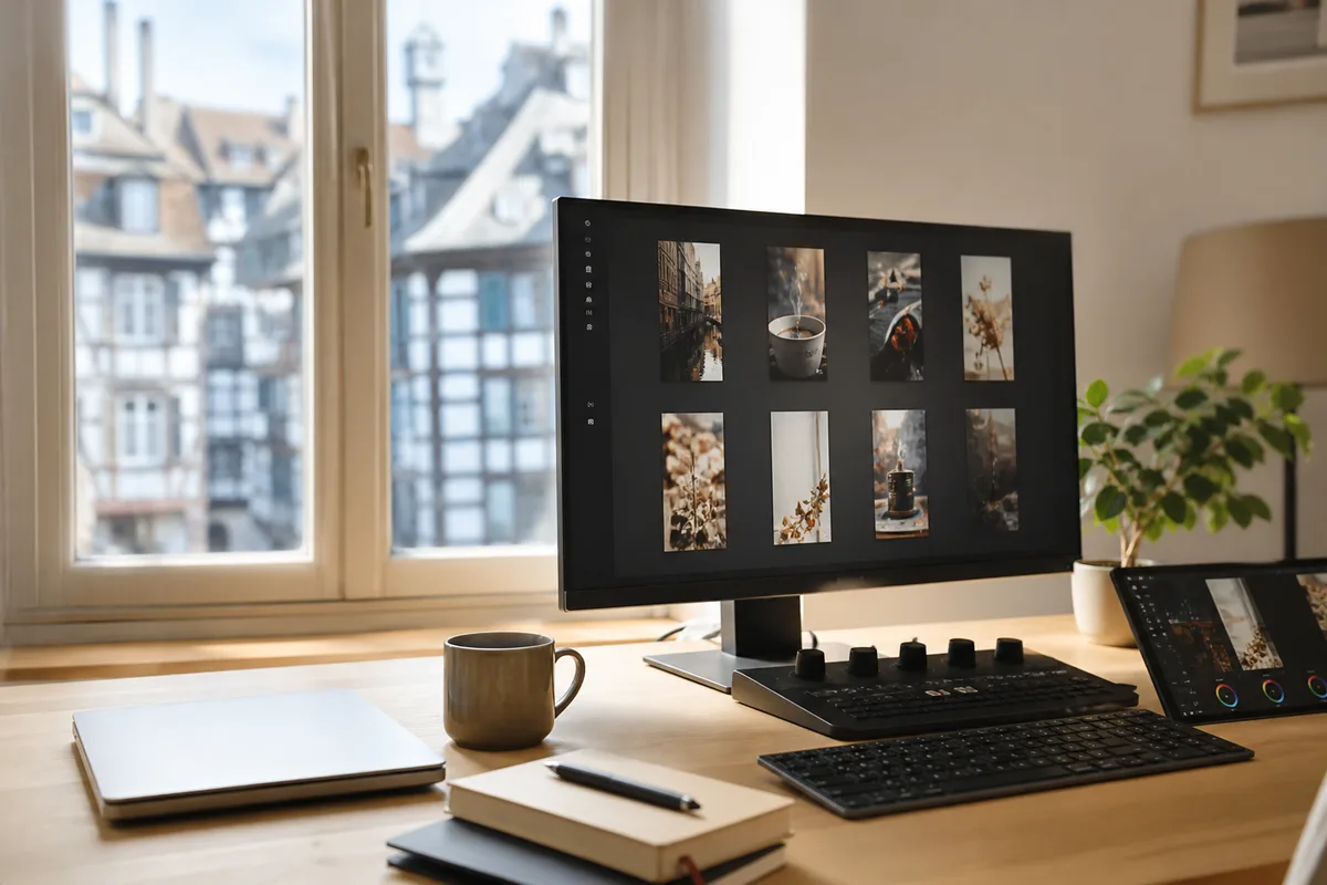 Table de montage vidéo avec plusieurs formats verticaux en cours de préparation